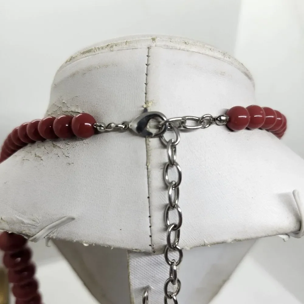 Graziano‎ Beaded Necklace Cranberry Color